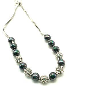 Charter Club Iridescent Beaded Crystal-Encrusted Sphere Slider Bracelet NWOT